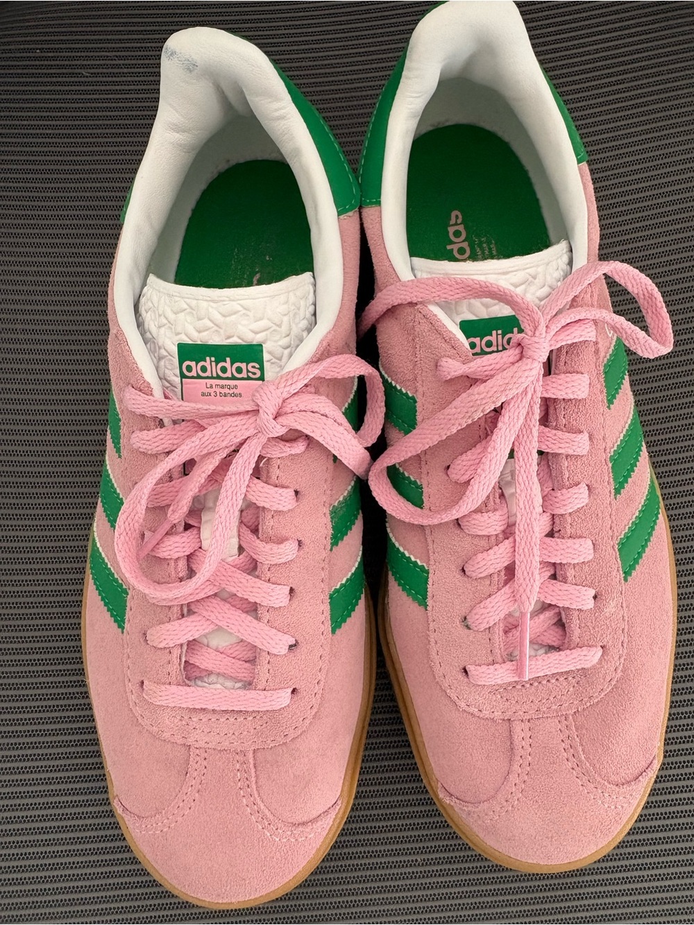 adidas Pink Suede Sneakers with Green Stripes